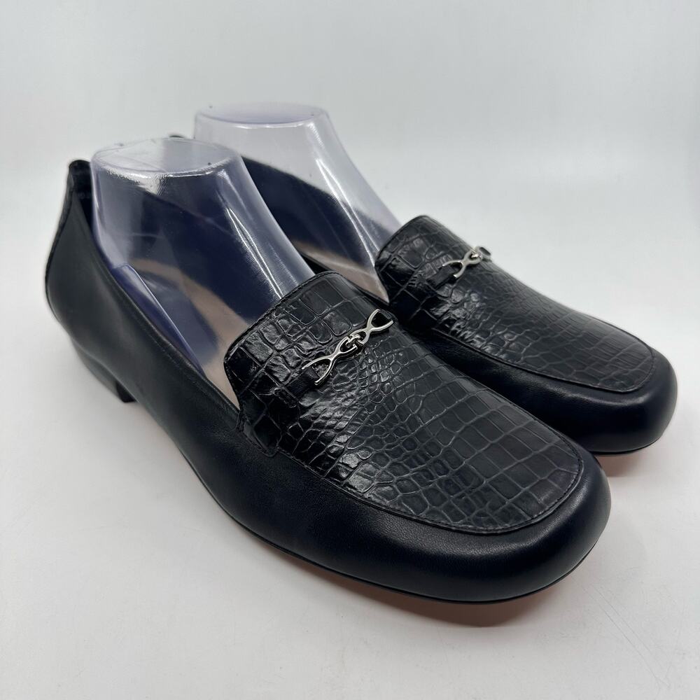 Trotters Melissa Black Print Flats WMNS 11W Loafers Silver Trim T3025-175 SlipOn